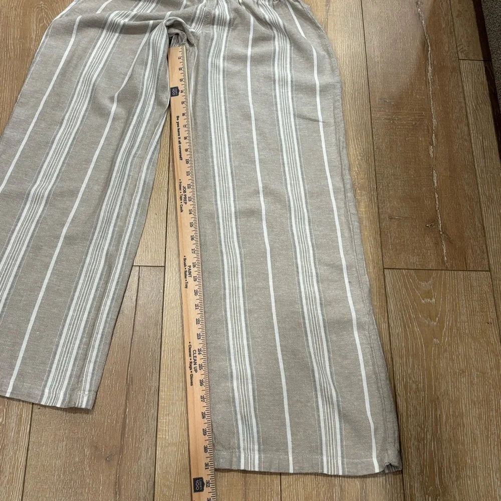 Happily Grey Striped Wide Leg Linen Blend Pants - Size L - Picture 7 of 10
